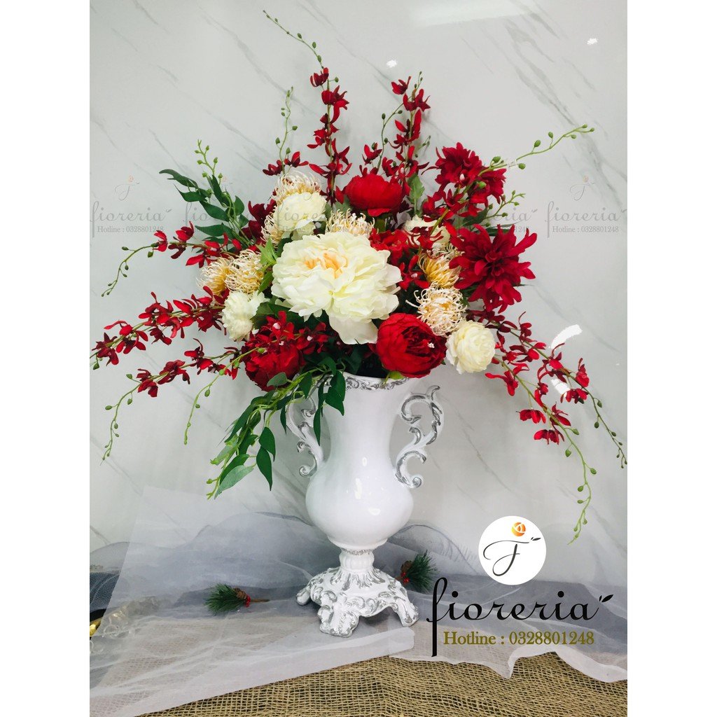 Silk Cymbidium Flower Vase for Hall