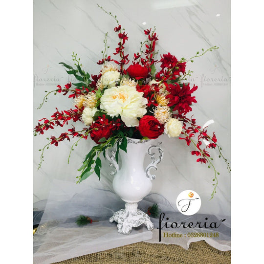 Silk Cymbidium Flower Vase for Hall