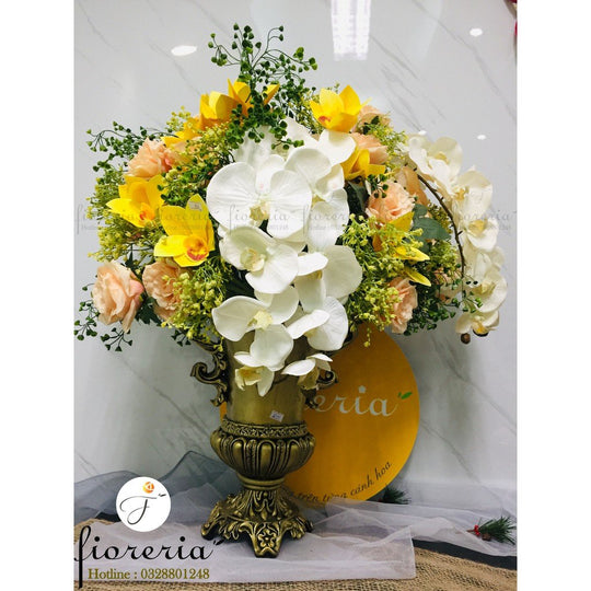 Silk Cymbidium Flower Vase for Hall